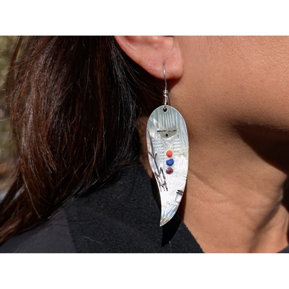 Zuni Corn Maiden Inlay Earrings Native Am Handmade Jewelry Signed G‎ Chattin ***